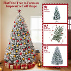 Yaheetech 6ft Pre-Lit Snow Flocked Artificial Christmas Tree, 250 Lights
