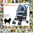 ROODO 4 Wheel Dog Cat Pet Stroller Best Lightweight Foldable Compact Portable Jogger All Terrain Travel Pet Gear Puppy Doggie Bunny Kitty Stroller for up to 30lbs Medium Small Dogs Cats(Sky Blue)