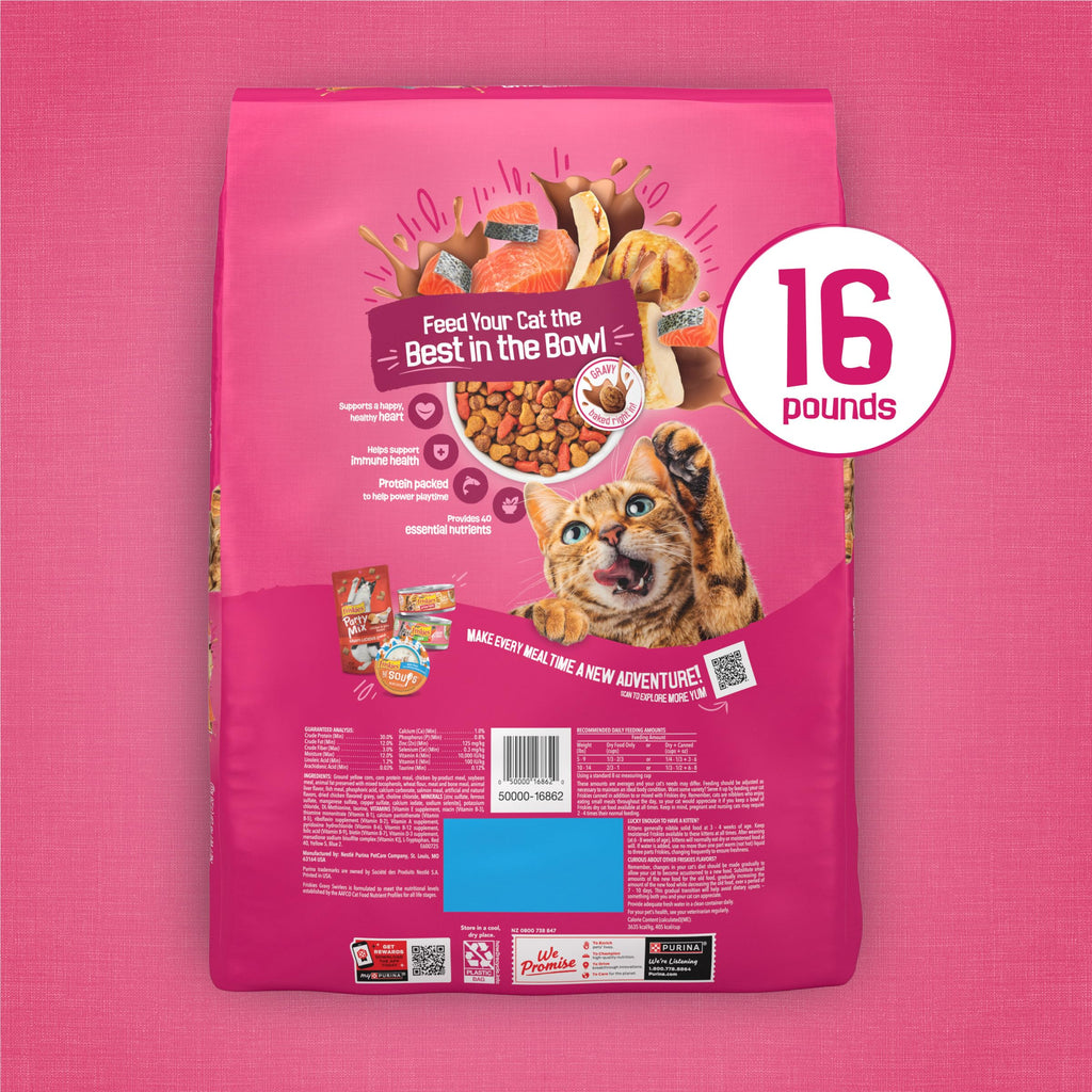 Friskies Purina Gravy Swirlers Dry Cat Food, Chicken & Salmon, 16 lb Bag