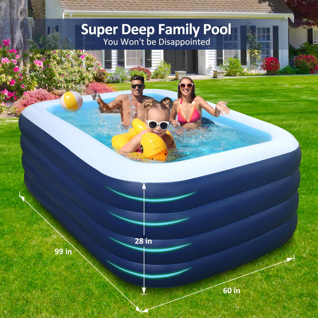 EISENFUER Inflatable Pool for Kids and Adults with No Collapse, 100" X 60" X 30" Deepened Swimming Pool for Toddlers, Outdoor, Garden, Backyard