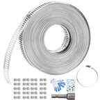 Oovivat 65FT DIY Metal Strapping Hose Clamps & 304 Stainless Steel Stronger Fasteners 20 Pack,DIY Worm Gear Large Hose Clamps Kits (01, 65ft)