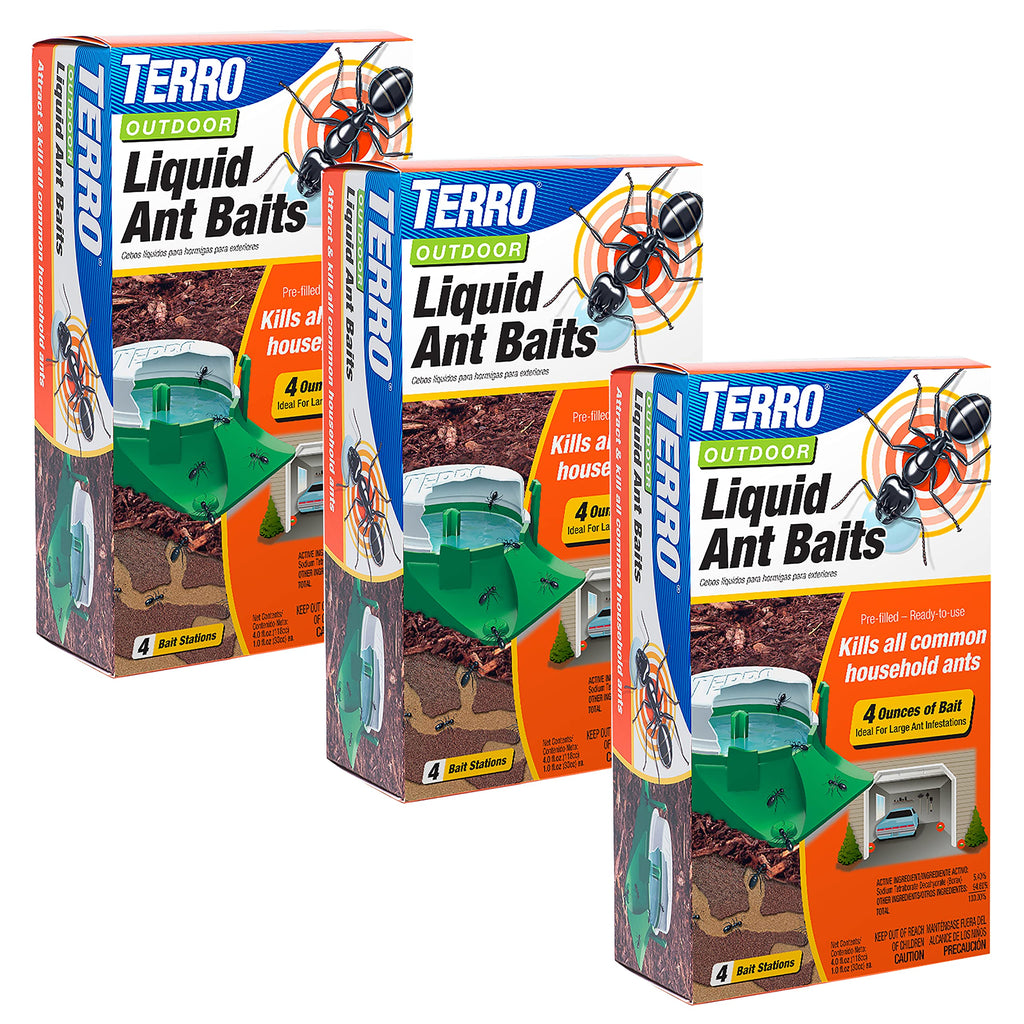 TERRO Outdoor Ready-to-Use Liquid Ant Bait Killer and Trap - Kills Common Household Ants - 12 Bait Stations - T1804-3SR