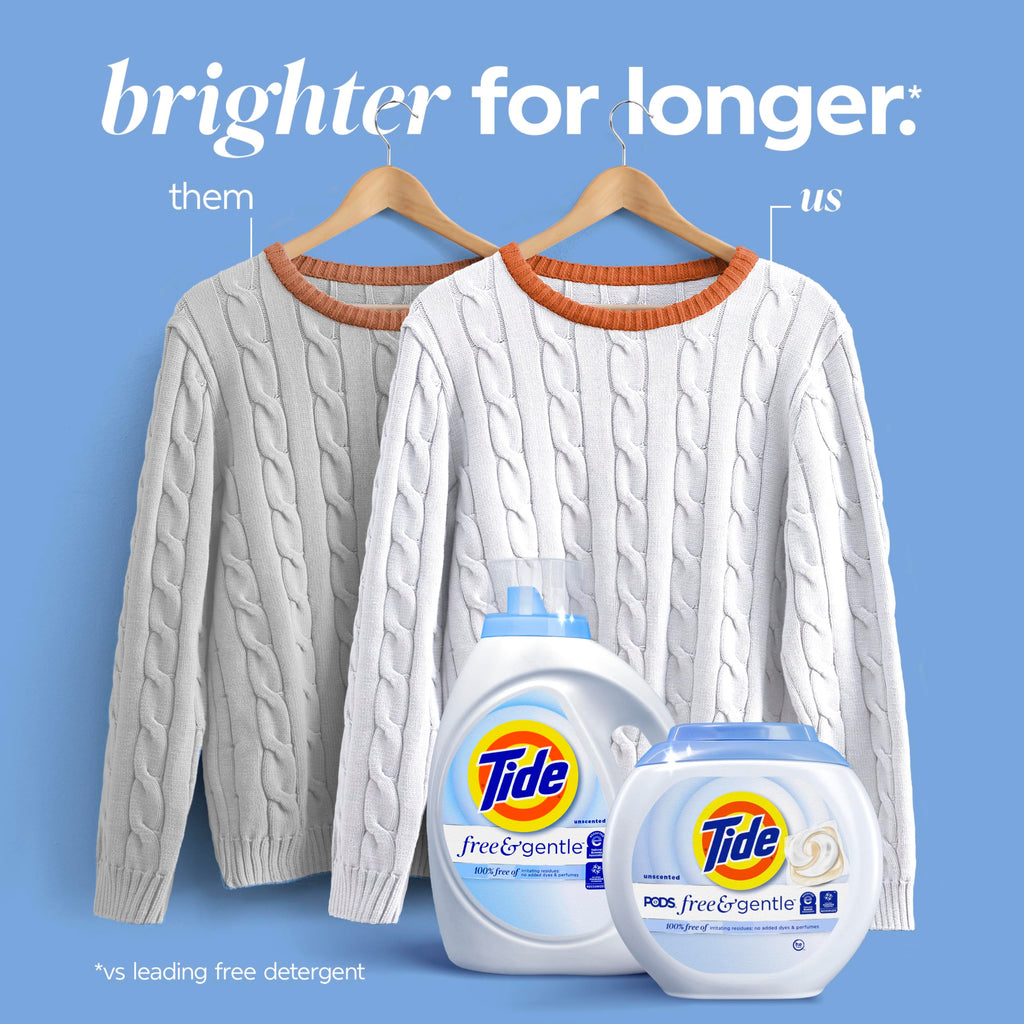 Tide Free & Gentle Liquid Laundry Detergent, 80 Loads, 105 fl oz, Tide Laundry Detergent, Clean Laundry Detergent