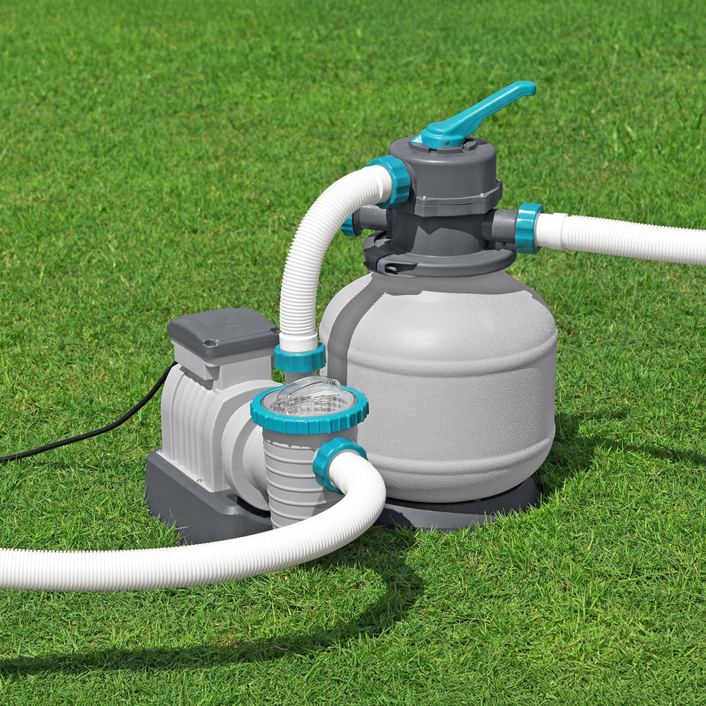 Bestway 2,200 Gallon Sand Filter Pool Pump for Above Ground Swimming Pools up to 14,400 Gallons with Pre-Filter Strainer Basket & Valve Adapter Set