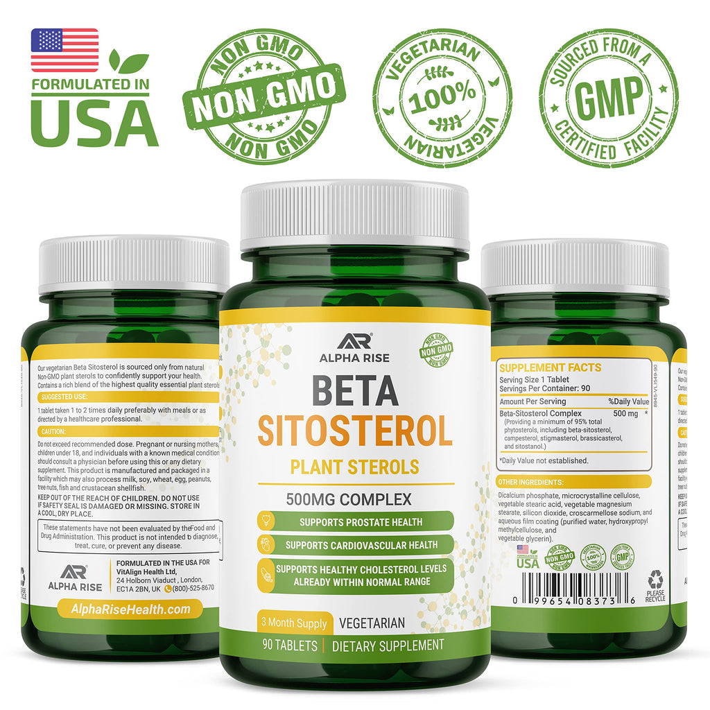 Beta Sitosterol - 500mg Tablets - Non-GMO - Support Prostate and Healthy Cholesterol Levels - Phytosterols Complex - Natural Plant Sterols and Stanols