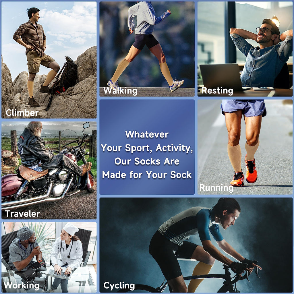 bropite Zipper Compression Socks Women & Men - 2Pairs Calf Knee High 15-20mmHg Open Toe Compression Stocking suit for Walking