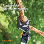 Fiskars 2-in-1 Extendable Tree Pruner and Pole Saw (Extends 7.9 - 12 feet) with Rotating Head, Pruning Stik Model with 15-Inch Double-Grind Saw Blade, and Double Locking System