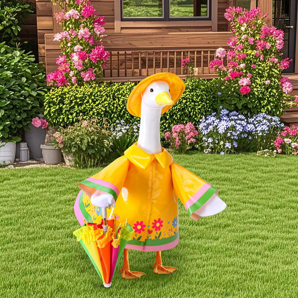 DECOHS 3 Pcs/Set Raincoat Porch Goose Outfits, Summer Lawn Goose Statue Raincoat Costume, Yard Goose Clothes Raincoats Umbrella Hat Outfit for 23" Statue Patio Garden Decoration (Yellow)
