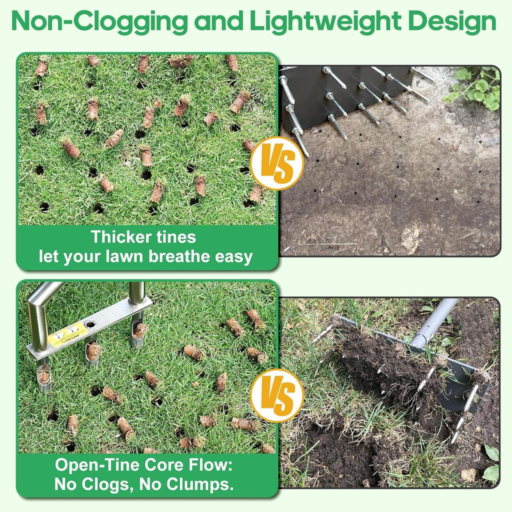 Heavy Duty Steel Hollow Tine Core Aerator for Clay Soil, Non-Clog - Blue