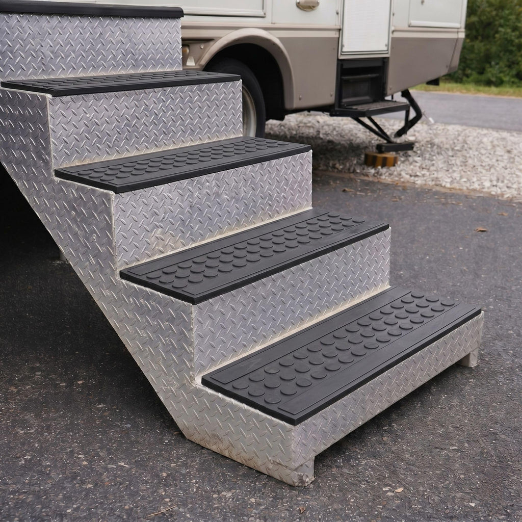 Ottomanson Outdoor Rubber Stair Treads – Coin Heavy-Duty Non-Slip Stair Mats – Best Grip on Concrete, Brick & Textured Step – Fastening Recommended for Wooden & RV Steps, Pack of 5
