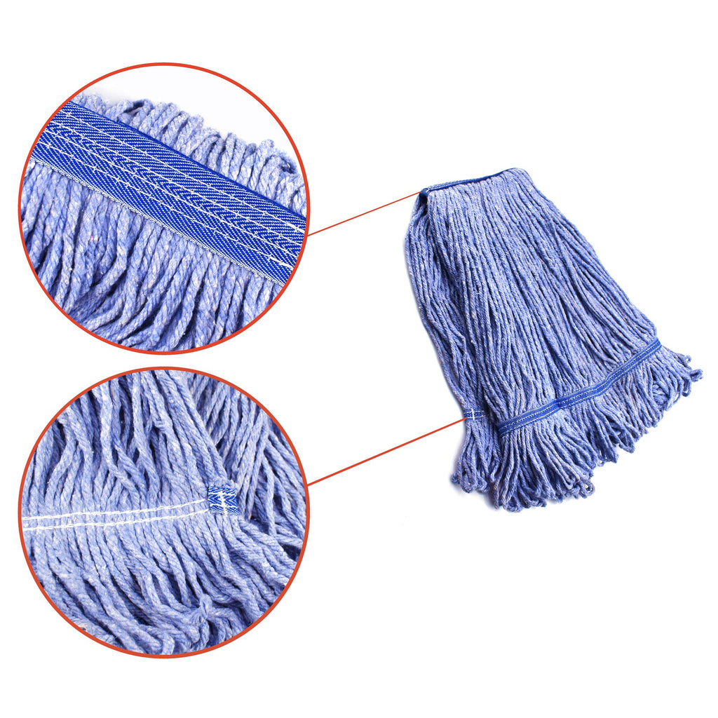 String Mop Heads Replacement Heavy Duty Commercial Grade Blue Cotton Looped End Wet Industrial Cleaning Mop Head Refills (6, Medium)