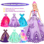 iBayda 92pcs 11.5 inch Girl Doll with Clothes Accessories and Closet Set Including Long Princess Dress Outfits Shoes Handbags Necklaces DIY Bead Stickers for Design Kit Girl Doll Dress Up