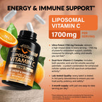Liposomal Vitamin C 1700 mg - High Absorption Fat Soluble Complex - Antioxidant, Energy Boost & Immune Support - Vitamin C Supplement Made in USA - NON-GMO, SOY-Free & Gentle on Stomach - 180 Capsules