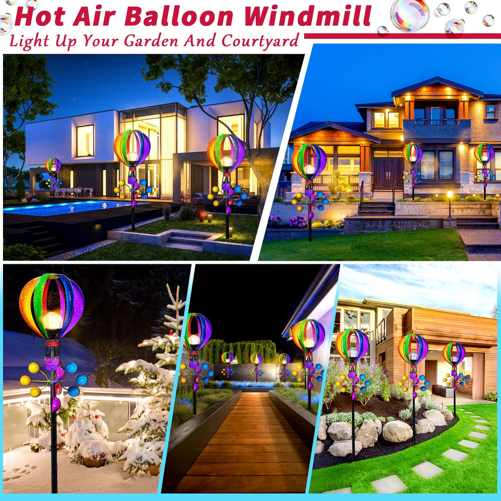 72 in Large Wind Spinners Outdoor, Solar Hot Air Balloon Wind Sculpture