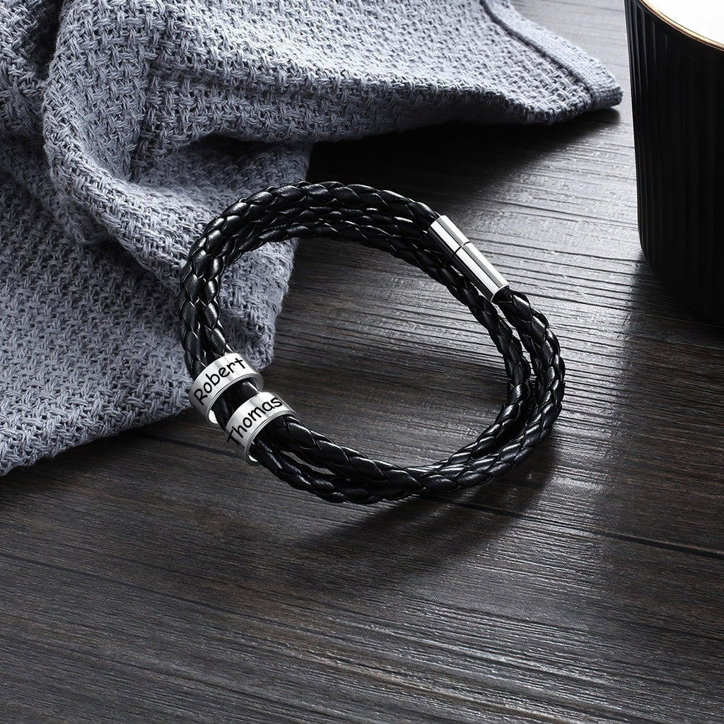 XJoyBloush Fathers Day Bracelet for Dad Gifts, Custom Bracelets with Family Names Personalized Mens Leather Bracelet Customized Gifts for Boyfriend Husband