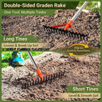 CKLT 62 Inch Garden Rake with 17 Tempered Spring Steel Tines