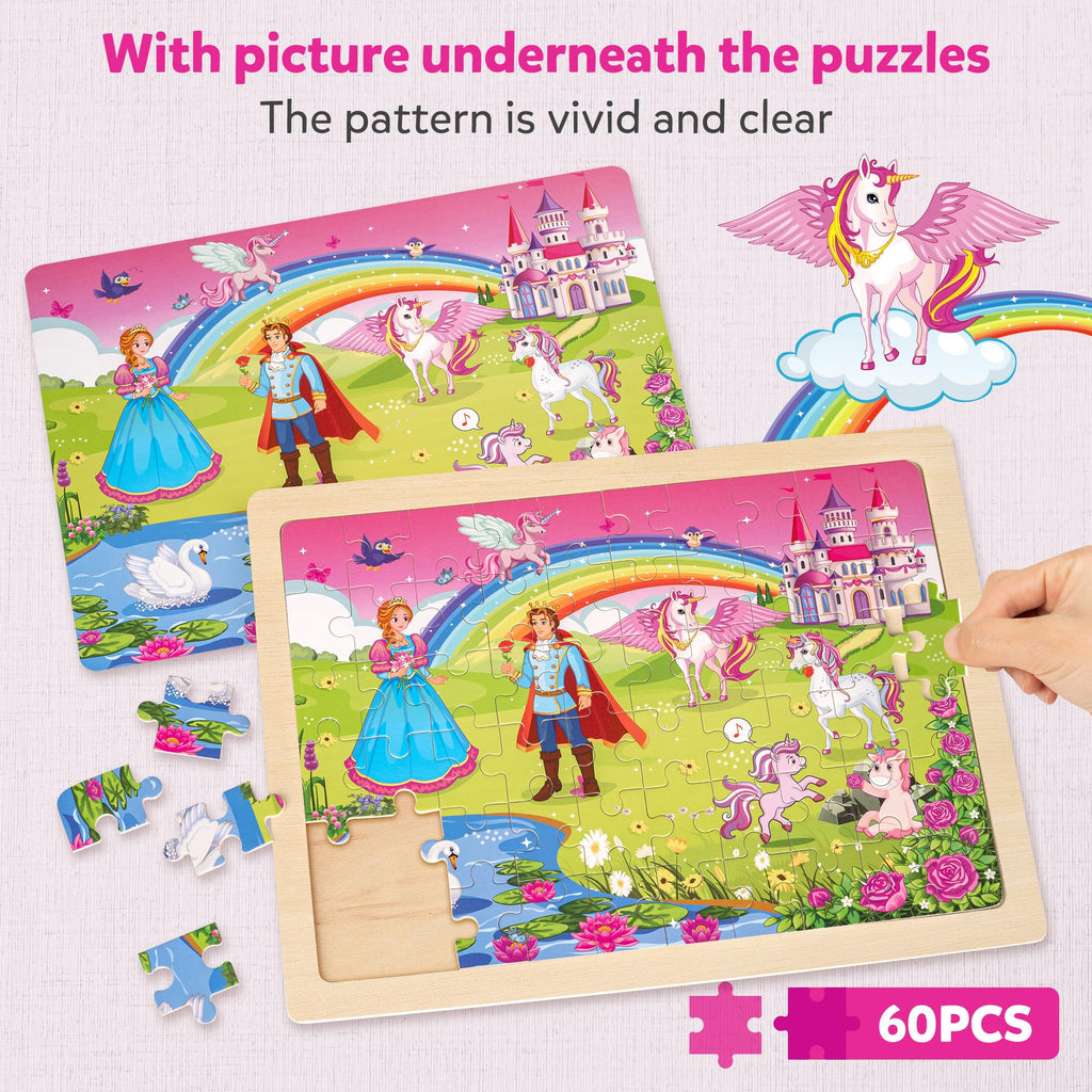 SYNARRY 6-Pack Large Wooden Unicorn Mermaid Princess Fairy Jigsaw Puzzle