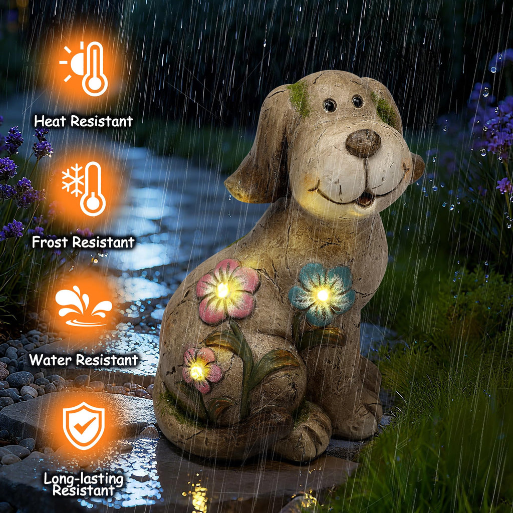 Smadeer Solar Dog Garden Statue with Light, Cute Outdoor Dog Decoration for Yard, Patio, Lawn Balcony, Animal Figurines Housewarming Gardening Gift, Crafted Gifts for Mom Women