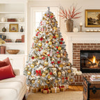 Yaheetech 6ft Pre-Lit Snow Flocked Artificial Christmas Tree, 250 Lights