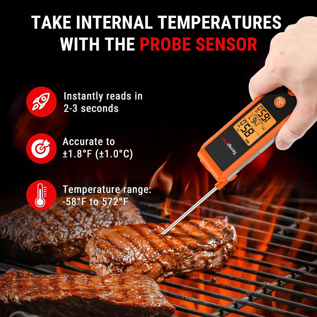 TempPro TP420 2-in-1 Instant Read Thermometer for Cooking, Infrared Thermometer with Meat Probe, Non-Contact Laser Meat Thermometer for Griddle Grill Pizza Oven HVAC Pool (Previously ThermoPro)