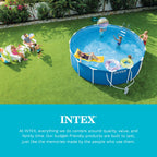 INTEX 28031E Pool Cover: For 12ft Round Metal Frame Pools – Includes Rope Tie – Drain Holes – 10in Overhang – Snug Fit