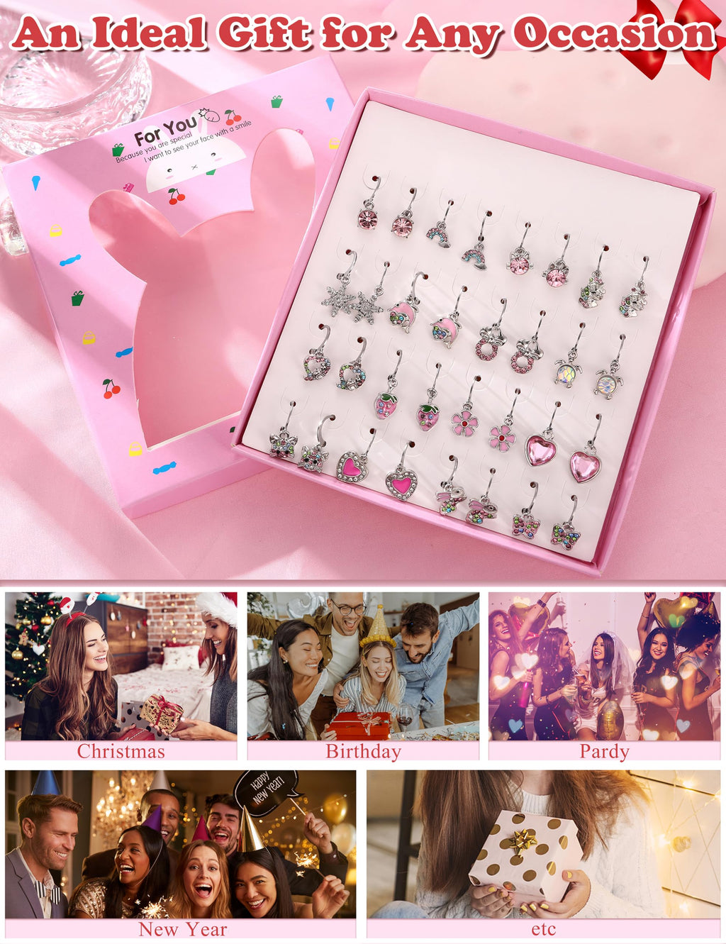 BESTEEL 16 Pairs Hypoallergenic Earrings for Girls Women Sensitive Ears Cute Surgical Steel Dangle Huggie Hoop Earings Set with Charm CZ Heart Animal Christmas Gifts Silver