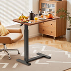 Simple Deluxe Adjustable Overbed Bedside Table with Wheels, Pneumatic Adjustable Hospital & Home Use Bed Table, Rolling Laptop Table, Mobile Standing Desk, Brown