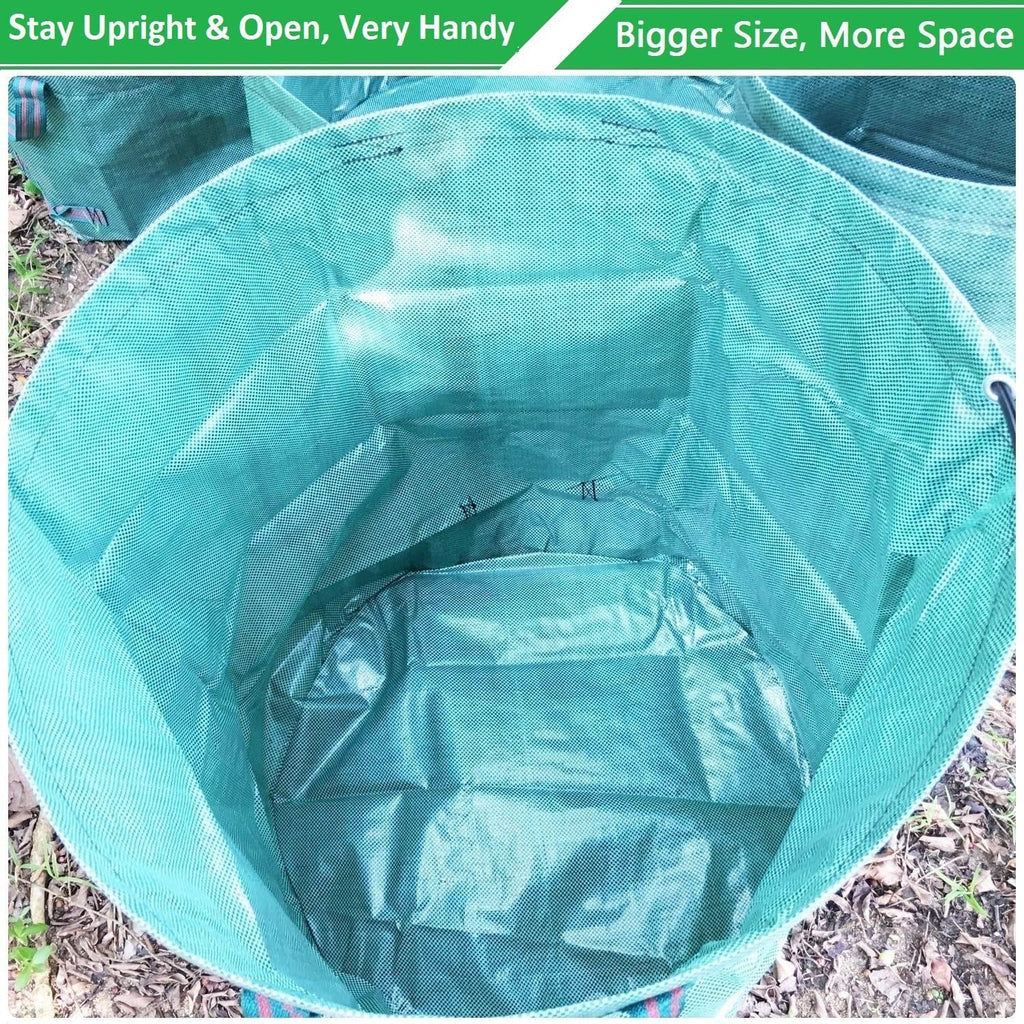 Standard 3-Pack 16 Gallons Yard Garden Bags (D18,H15 inch) W/Gardening Gloves, Reusable Leaf Bags,Grass Clippings,Lawn Debris Bag,Laundry Container,Patio Trash Bin,Yard Waste Bags,Weeds Bag 4 Handles