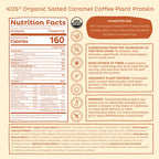 KOS Organic Vegan Protein Powder with 50mg Caffeine, Salted Caramel Coffee - Pea Protein Blend, Plant Based Superfood Rich in Vitamins & Minerals - Meal Replacement for Women & Men, 28 Servings