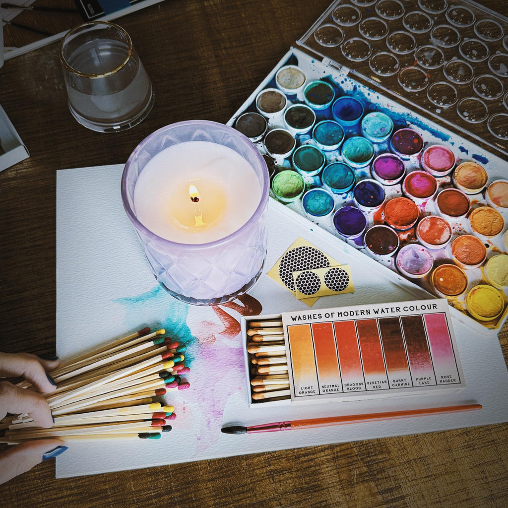 4" White Matches + 2 Boxes of HomArt Drawn Trees Designer Matchboxes + Extra Striker Stickers Included | 100 Classic White Tip Safety Matches with Decorative Matchboxes | Gifts by Thankful Greetings