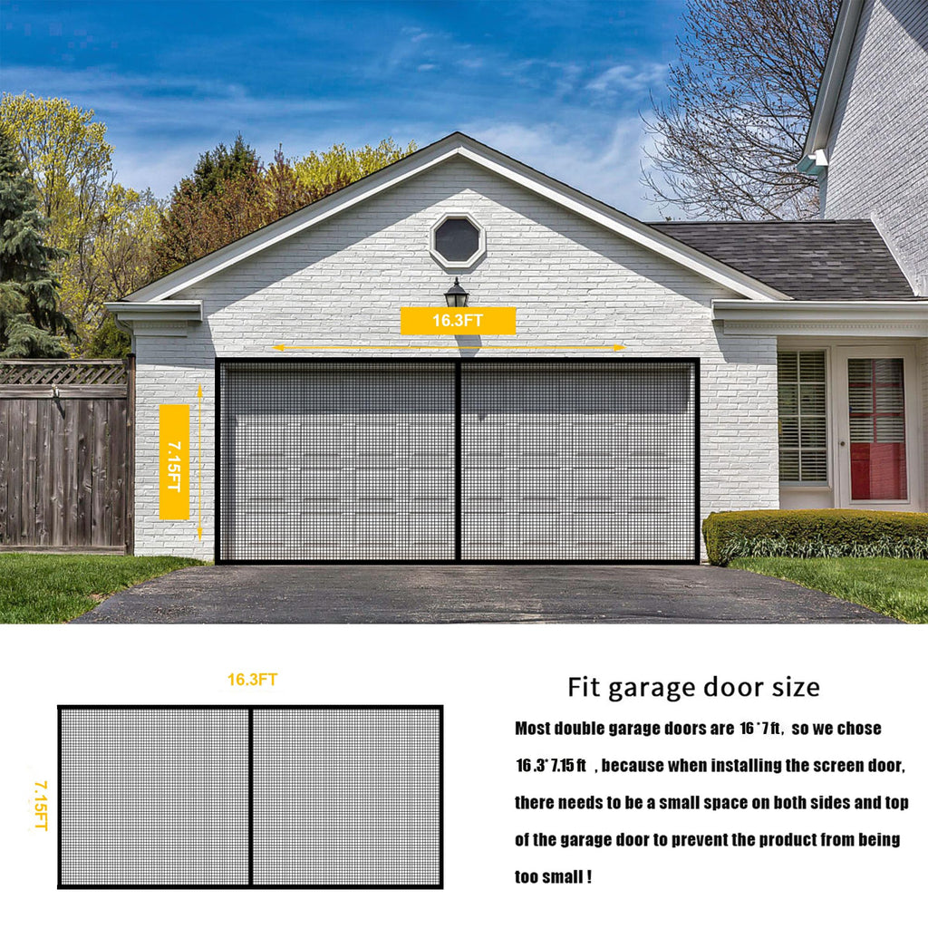 LIAMST Garage Door Screen for 2 Car Garage Door-16x7FT Reinforced Fiberglass Garage Screen, Magnetic Garage Screen Door