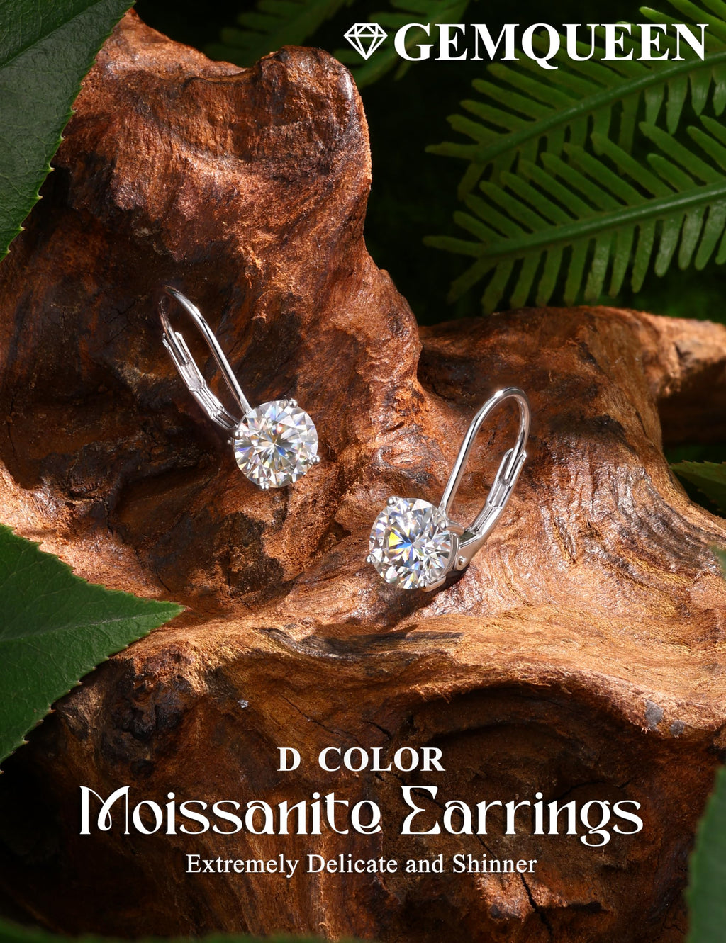 GEMQUEEN Moissanite Leverback Earrings 925 Sterling Silver 2CT