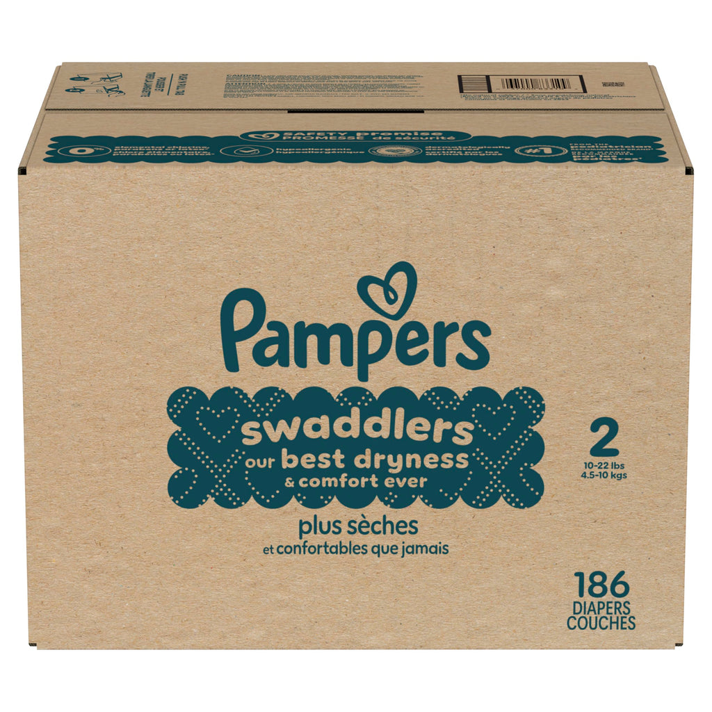 Swaddlers Diapers, Size 2 (10-22 lbs), 186 Count, Fragrance Free, Hypoallergenic, Absorbent, Pediatrician Recommended, Skin Safe