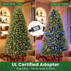 7FT Artificial Prelit Classic Christmas Tree with Remote Control,Timer