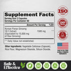 Panax Ginseng 15,000 mg - Red Korean Ginseng Supplement for Men - Extra Strength 10:1 Extract - Energy, Focus, Productivity & Performance - Natural & Vegan - Made in USA - 120 Capsules, 2 Month Supply