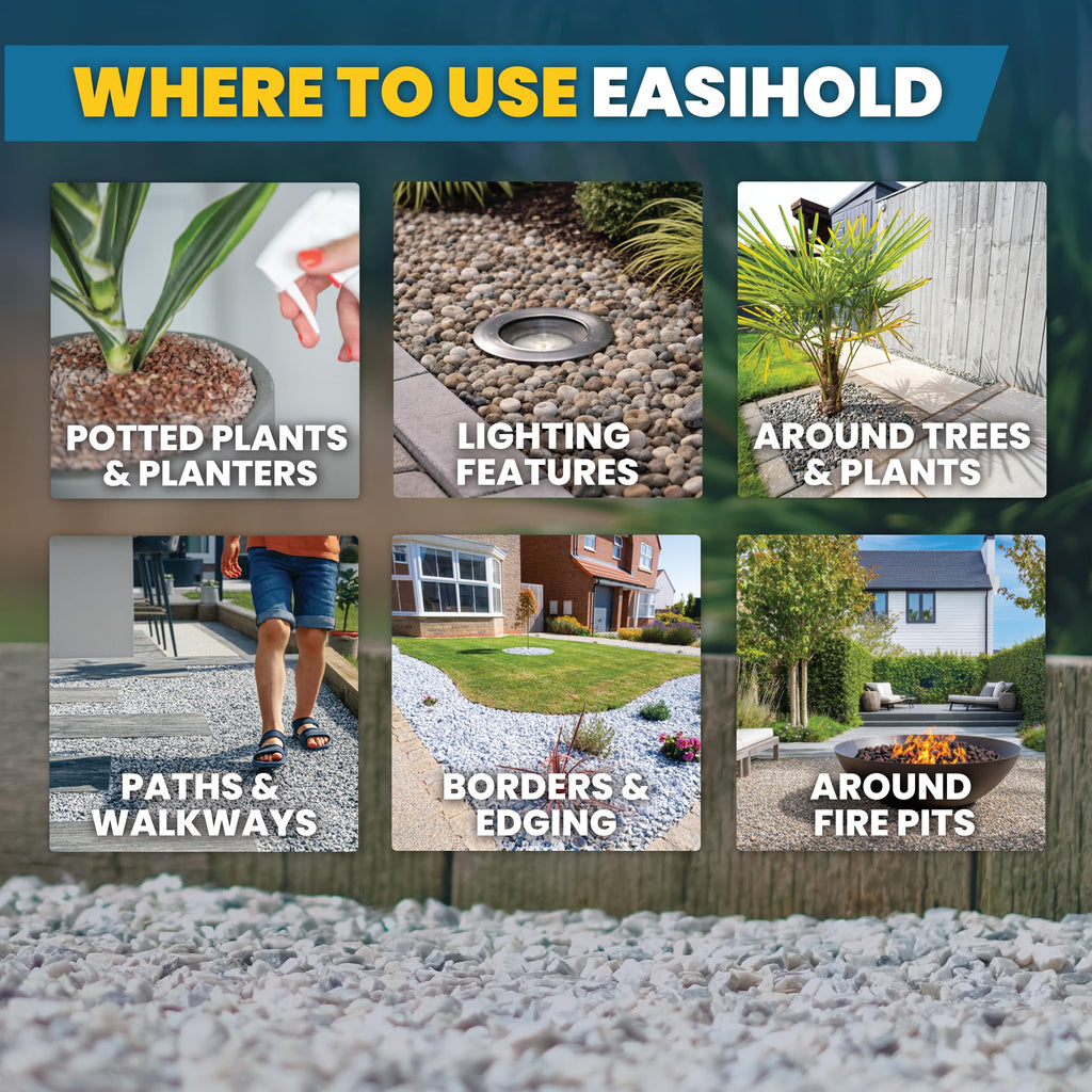 Vuba Easihold Rock & Mulch Glue for Landscaping - Gravel Glue Binder Non-Toxic Mulch and Bark Adhesive, Pet Safe, 107 sqft Coverage, Lockdown Clear Gravel/Pebbles/Stones Stabilizer (1 Gallon)
