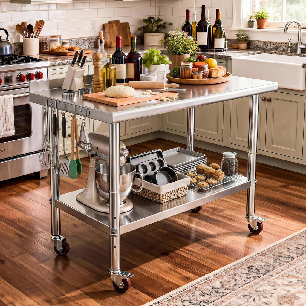 DWVO 36x24in Stainless Steel Table, NSF Metal Prep Worktable with Backsplash & Wheels for Kitchen Restaurant Hotel Garage Warehouse Home