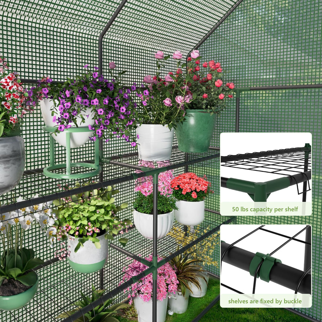 Greenhouse for Outdoors, Portable Green House, Walk in Greenhouses with Durable PE Cover, 57 x 57 x 76 inch Greenhouse with Shelves Stands,Green