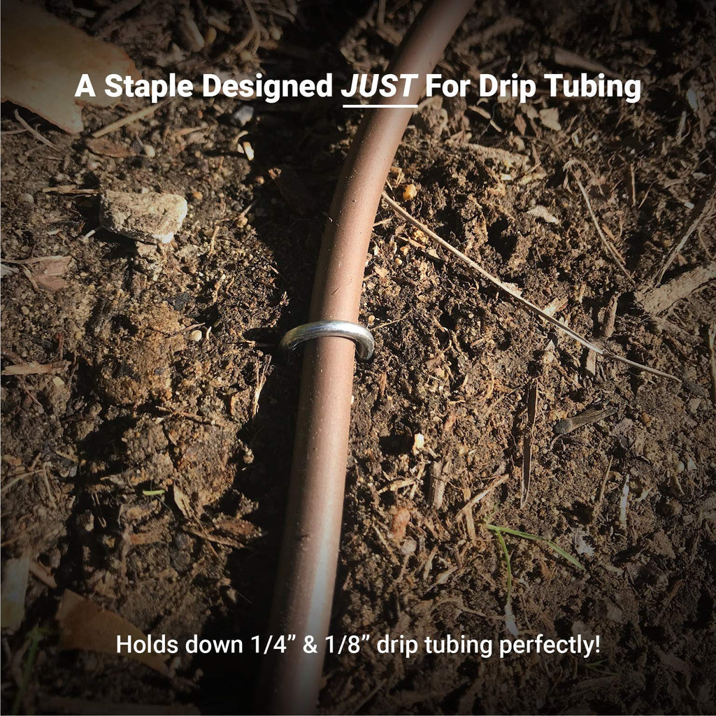 Sandbaggy DRIP TUBING Stakes Landscape Staples | 5 inch Length | Drip Anchors | Landscape Pins | Lawn Nails | Garden Stakes | Hold Drip Tubing Up to 1/4" Diameter | 14-Gauge Standard | Pack of 100