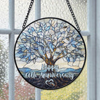 60th Wedding Anniversary Faux Stained Glass Suncatcher, 60 Years of Marriage Keepsake Ornament, Diamond Wedding