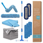 Ultimate Microfiber Cleaning Kit - Dry & Wet Mop for Hardwood, Tile, Vinyl Floors | 12Pack Microfiber Cloths | High Duster | Glass Cleaning Cloths | Reusable Mop Pads | Long Telescopic Handle
