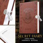 Harry Potter Lockable Diary with UV Invisible Ink Pen for Kids, Teens, Secret Journal with Key, Lined Pages, Stationery Supplies, Gifts for Kids (Brown UV Pen)