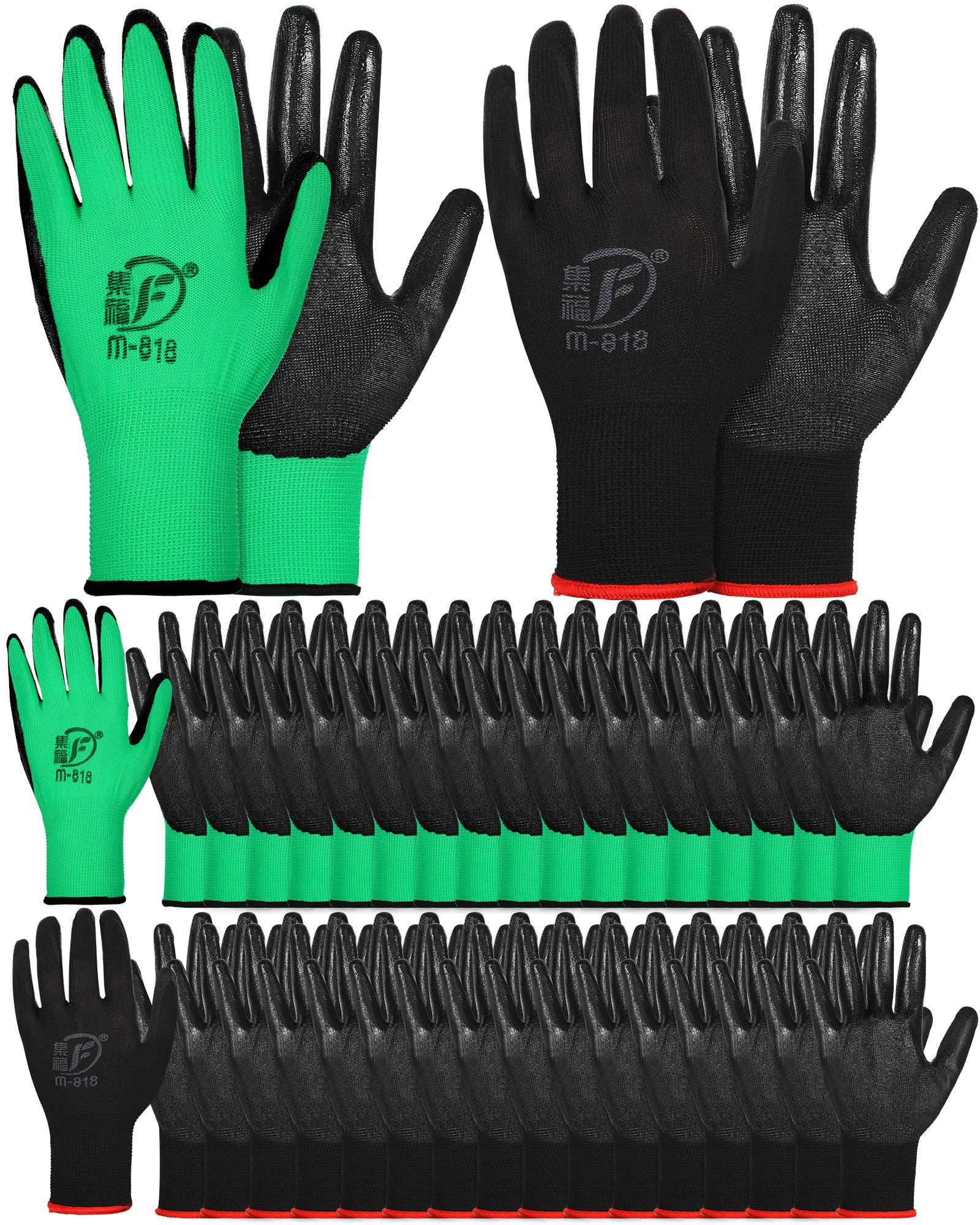 Honeydak 36 Pairs Gardening Gloves for Men Women Breathable Rubber Coated Working Gloves Bulk for Gardening Construction Work(Black, Green)