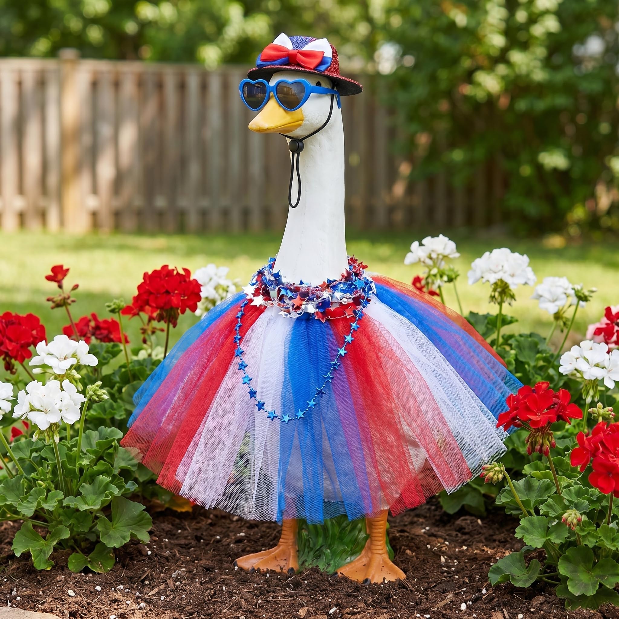 STONESTAR 6 pcs Patriotic 4th of July Porch Goose Outfits for 23" H Lawn Statue, Goose Clothes Costume with Hat Necklace Tutu Skirt for Independence Day & Memorial Day Outdoor Garden Yard Decoration