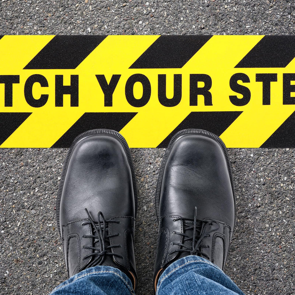 Boao 24 Pieces Watch Your Step Stickers Sign 6 x 24 Inch Caution Watch Your Step Floor Decals Warning Sticker Adhesive Tape Anti Slip Abrasive Tape for Workplace Safety Wet Floor Caution