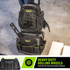 AWP Rolling Tool Bag Durable Tool Tote Water-Resistant Organizer for Professionals and Contractors, Adjustable Handle for Travel, Black | L-22814
