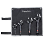 Amazon Basics 4-Piece Wide Jaw Adjustable Wrench Set with Soft Grip, Includes: 6-inch (150mm), 8-inch (200mm), 10-inch (250mm), 12-inch (300mm)