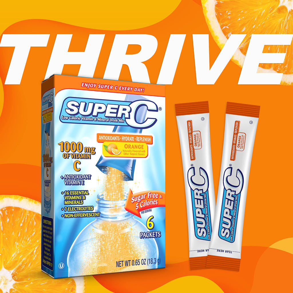 Super C Vitamin & Mineral Drink Mix, Orange, 6 CT Singles To Go, Pack Of 12 (72 Total Packets)