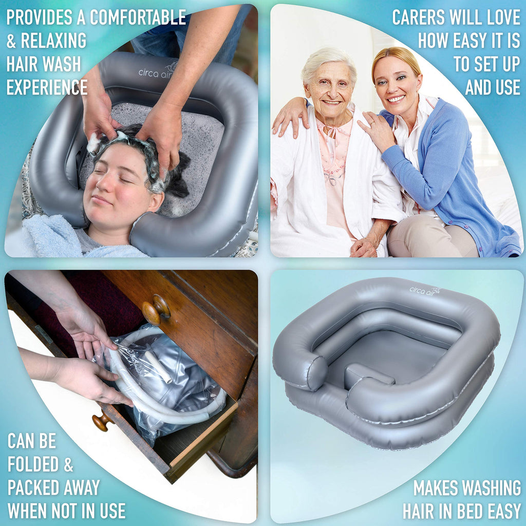 Circa Air Inflatable Hair Washing Basin For Bedridden - Wash Hair In Bed With Shampoo Basin. Portable Shampoo Bowl With Pillow For Extra Comfort. The Perfect Inflatable Sink For Locs Detox