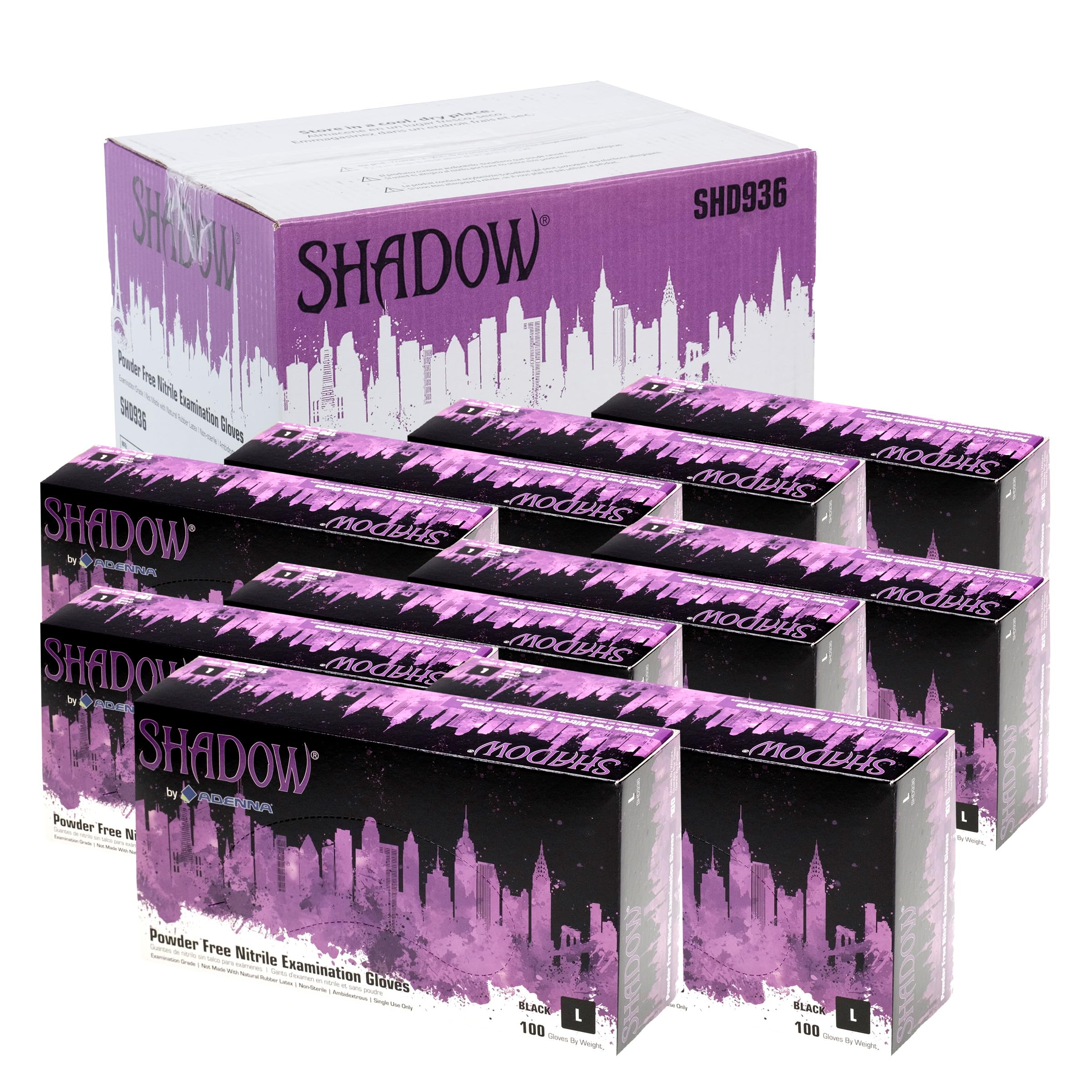 Adenna SHADOW Disposable Nitrile Gloves – 6 Mil, Medical Grade Exam Rubber Glove with Textured Grip, Non-Latex & Powder-Free, Case of 1000, Small, Black